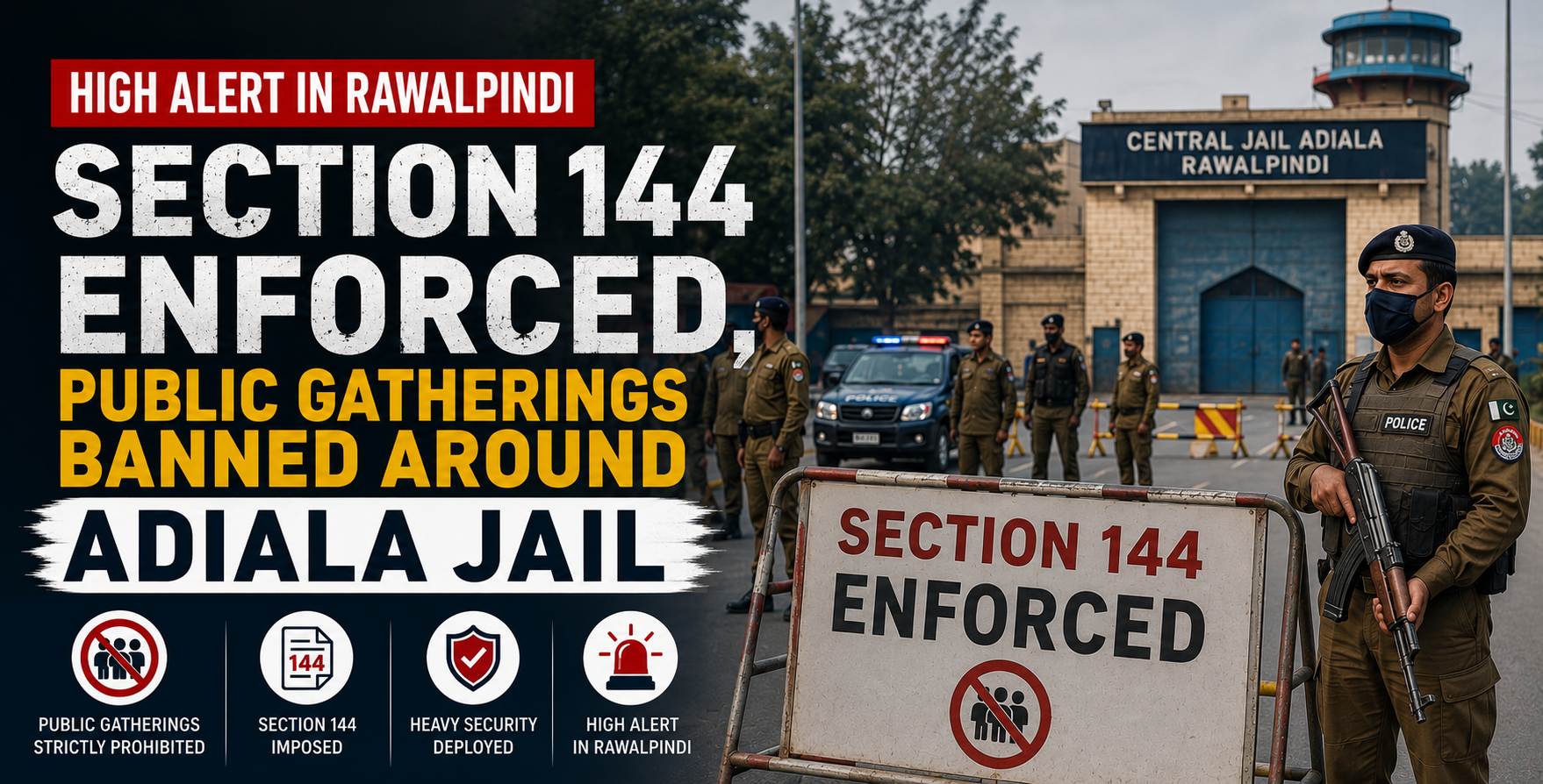 Section 144 Enforced, Public Gatherings Banned Around Adiala Jail