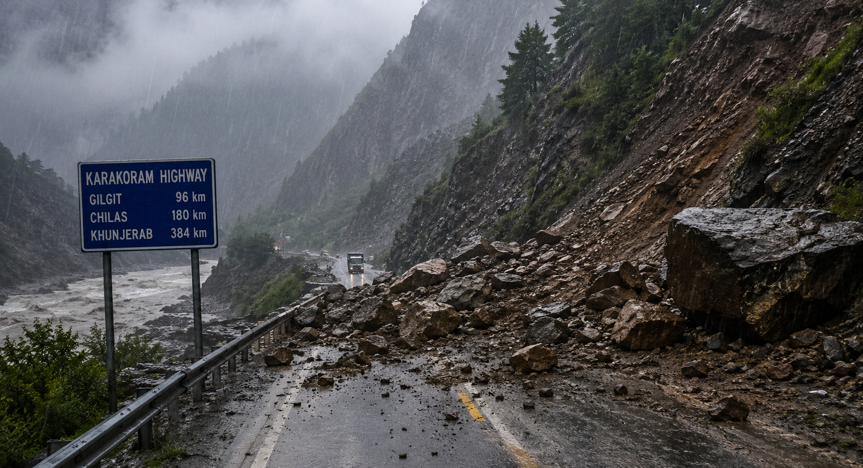 Heavy Rain and Landslides Block Karakoram Highway in Gilgit-Baltistan
