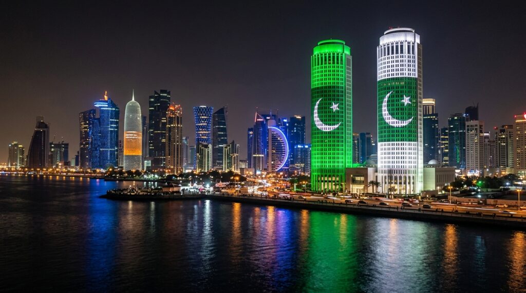 Qatar Twin Towers Light Up in Pakistan Colours During Marka-i-Haq Celebration